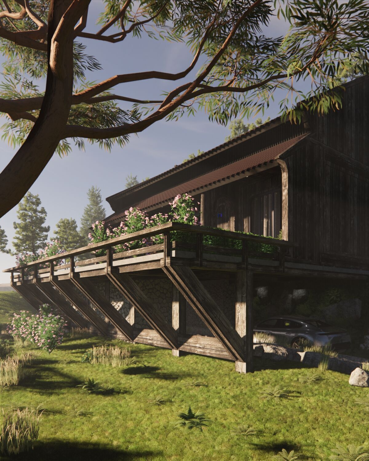 Tropical Colonial House 3D Architecture Low-poly 3D model_31