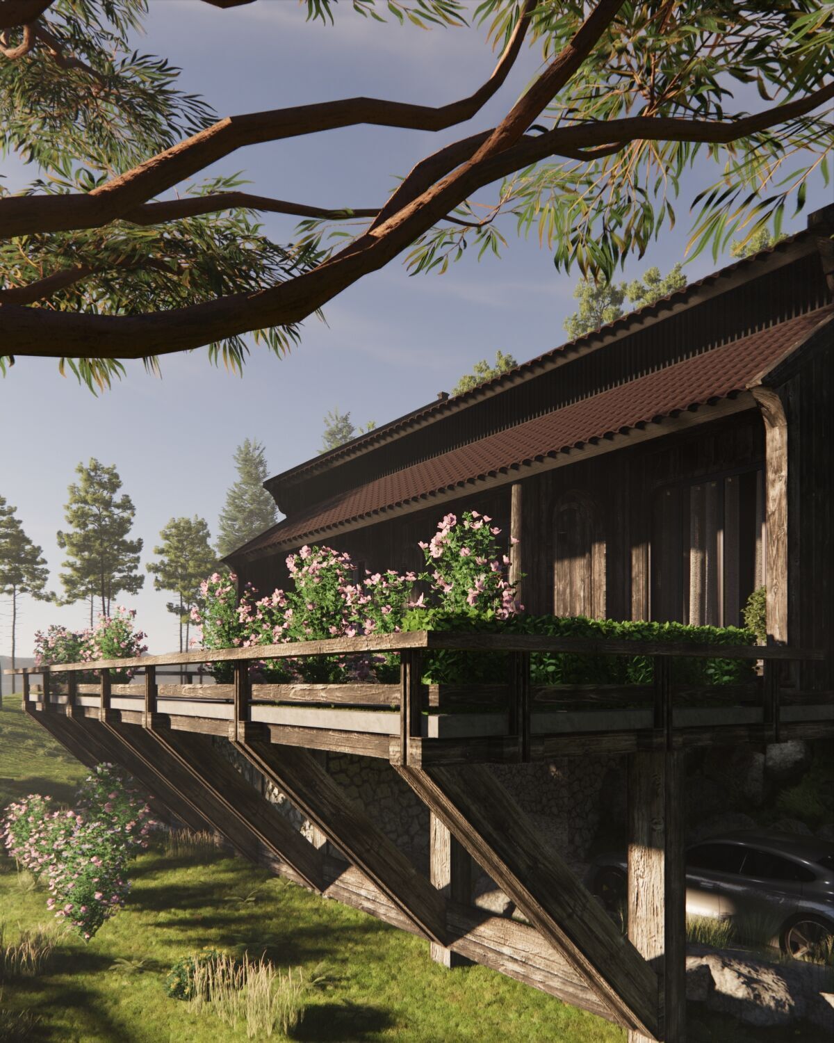 Tropical Colonial House 3D Architecture Low-poly 3D model_32