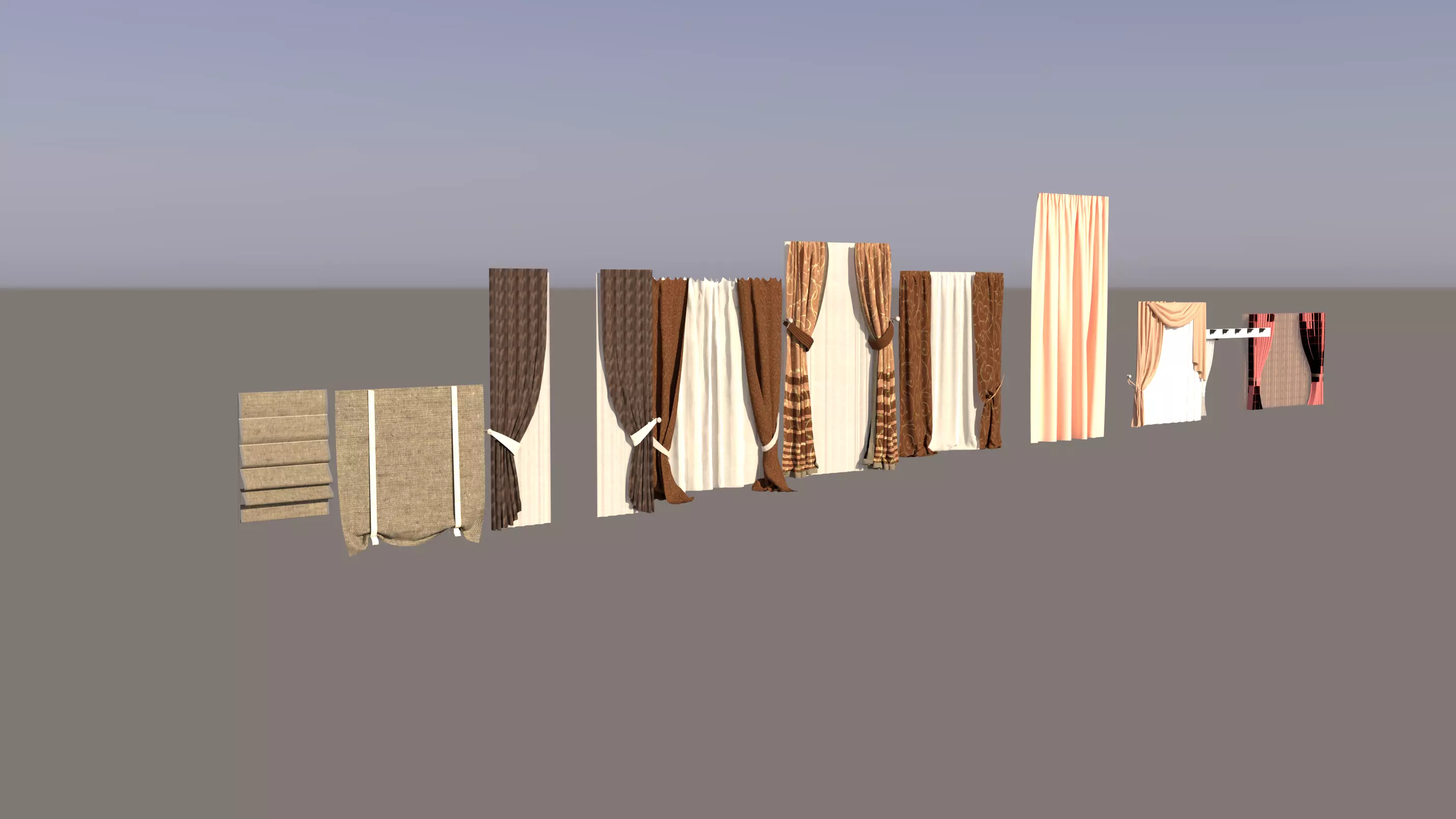 SET OF CURTAINS HIGH POLY PLUS PATTERNS FOLDER Free 3D model