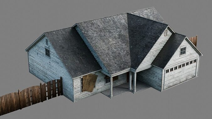 Abandoned Residential House v2 Low-poly 3D model 2