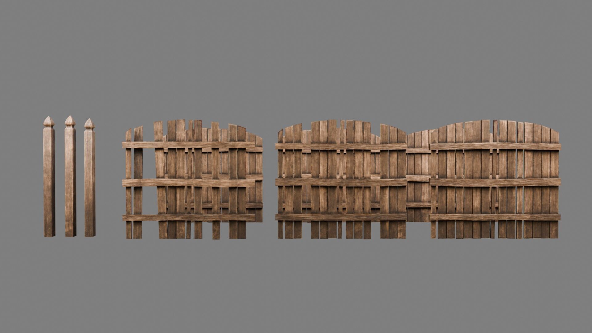 Wooden Fence 4K and 2K Low-poly 3D model_6