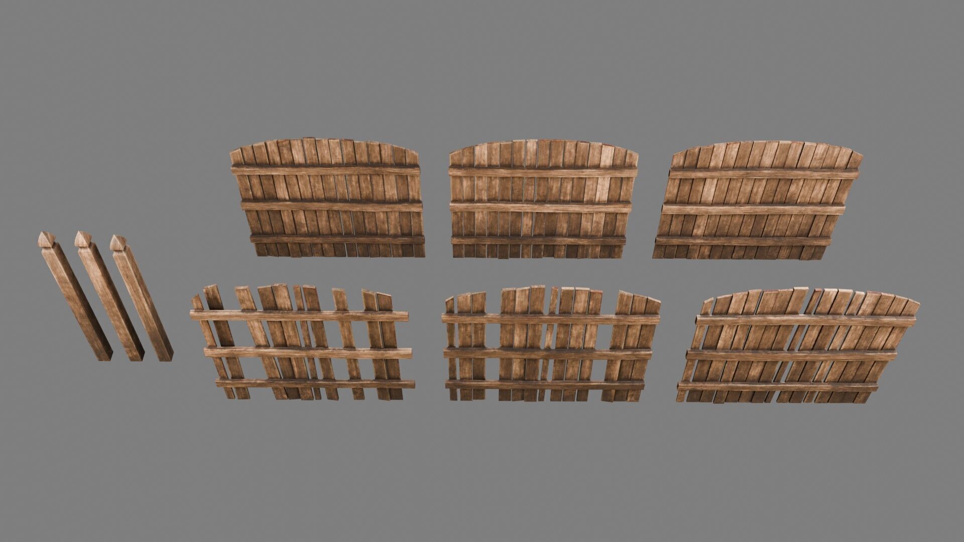 Wooden Fence 4K and 2K Low-poly 3D model_9