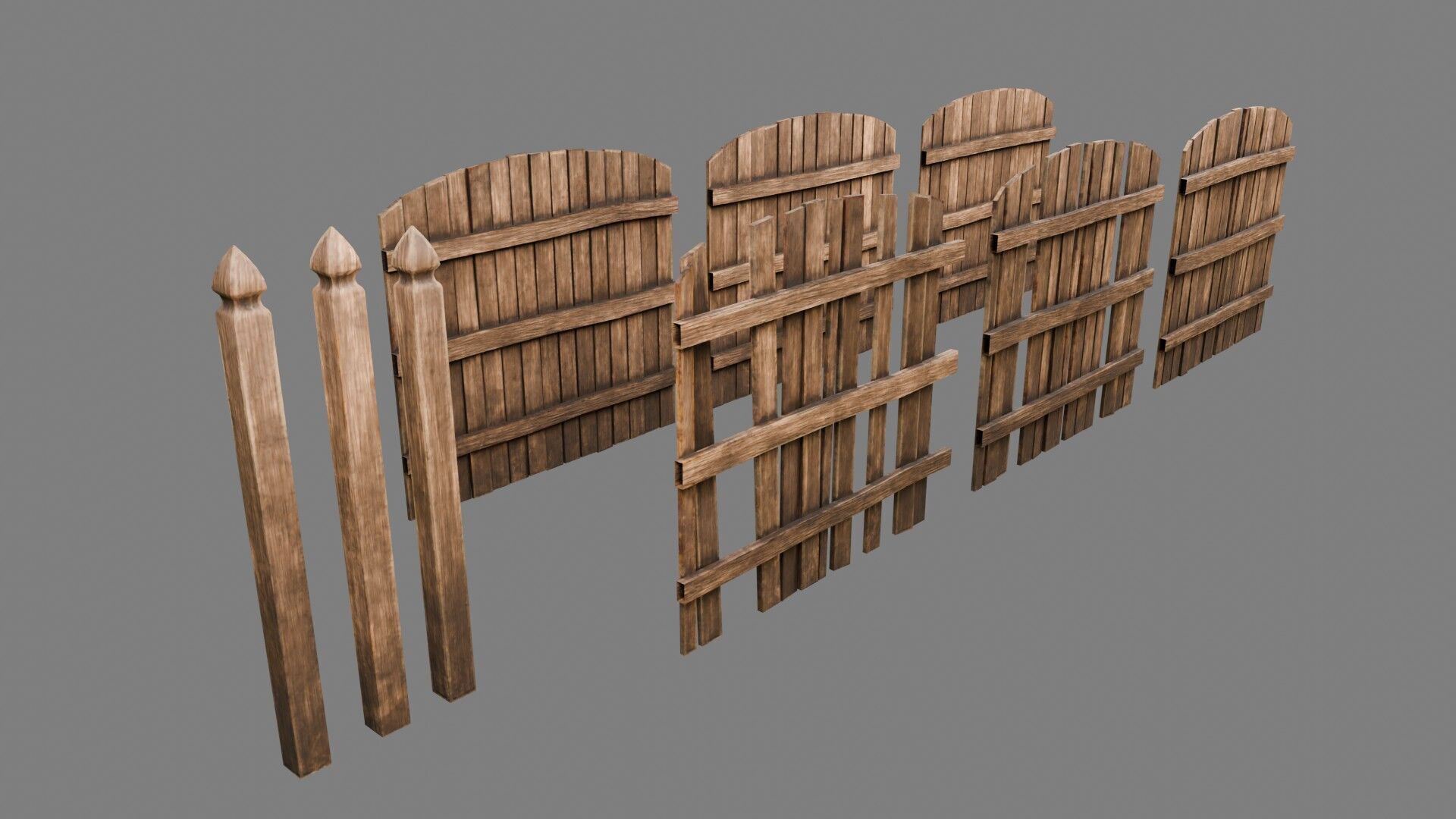 Wooden Fence 4K and 2K Low-poly 3D model_5