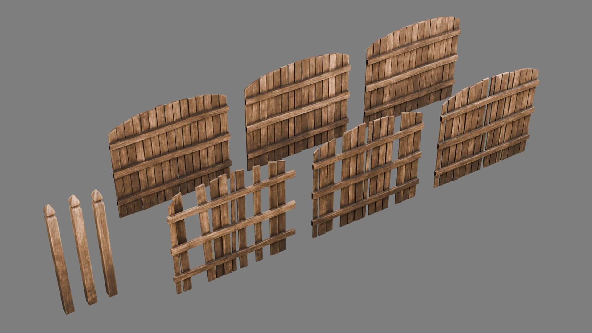 Wooden Fence 4K and 2K Low-poly 3D model_4