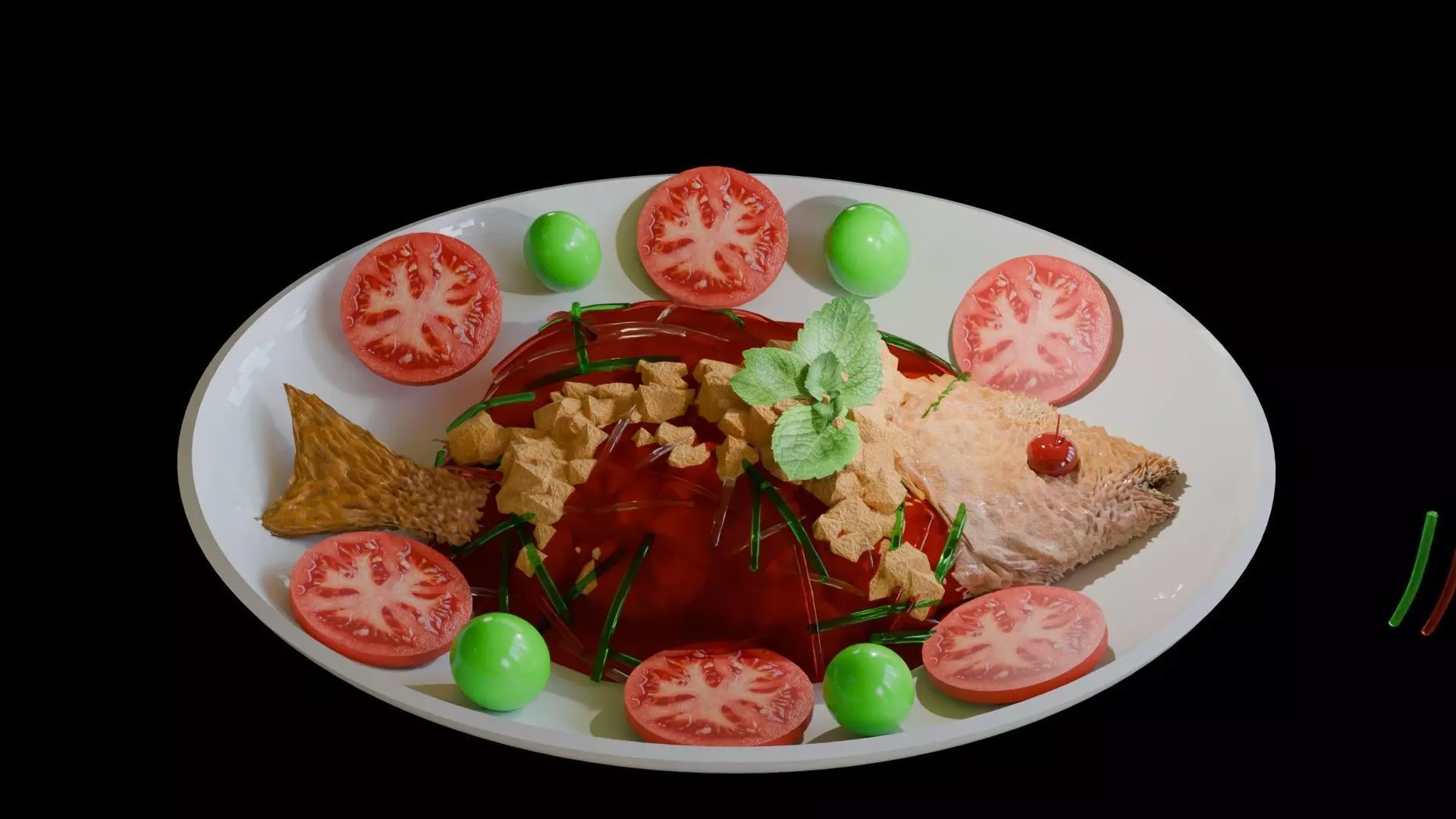 colorful sliced sweet and sour fried fish 3D model_0