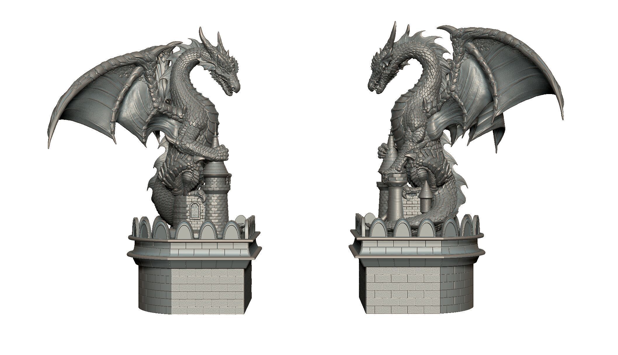 High detail Dragon statue 3D print model_3