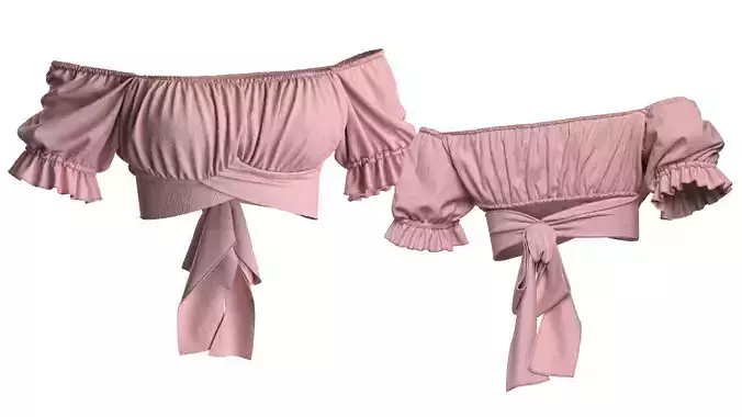 Off Shoulder Ruffle Shirred Crop Top 3D Model for CLO MB