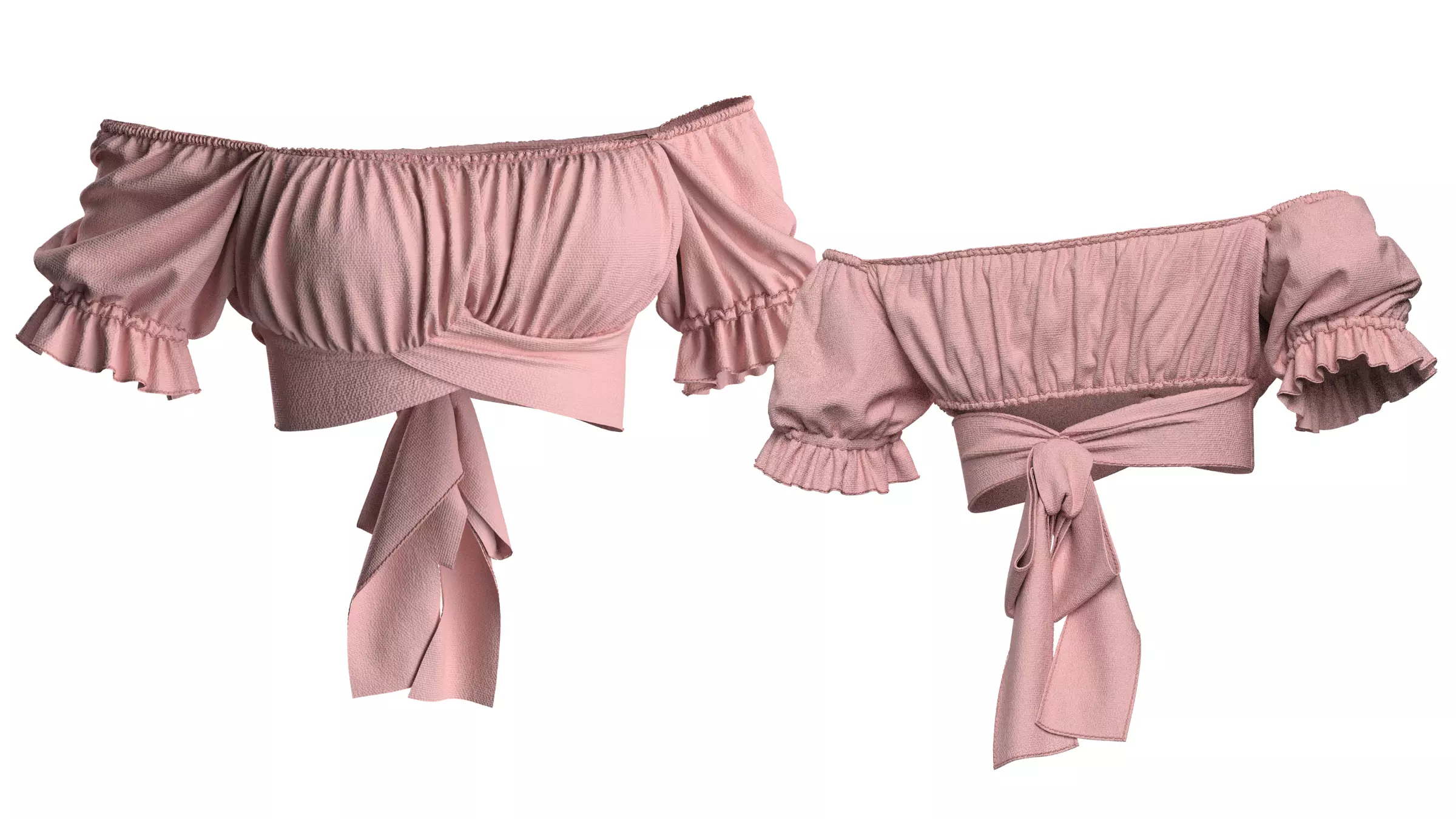 Off Shoulder Ruffle Shirred Crop Top 3D Model for CLO MB Low-poly 3D model