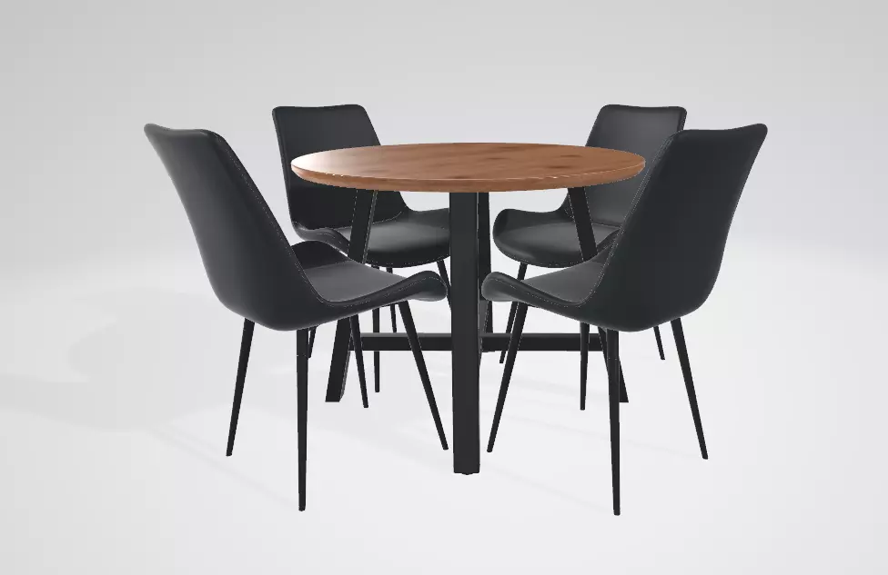 Round Dining Table Set For 4 Low-poly 3D model_0