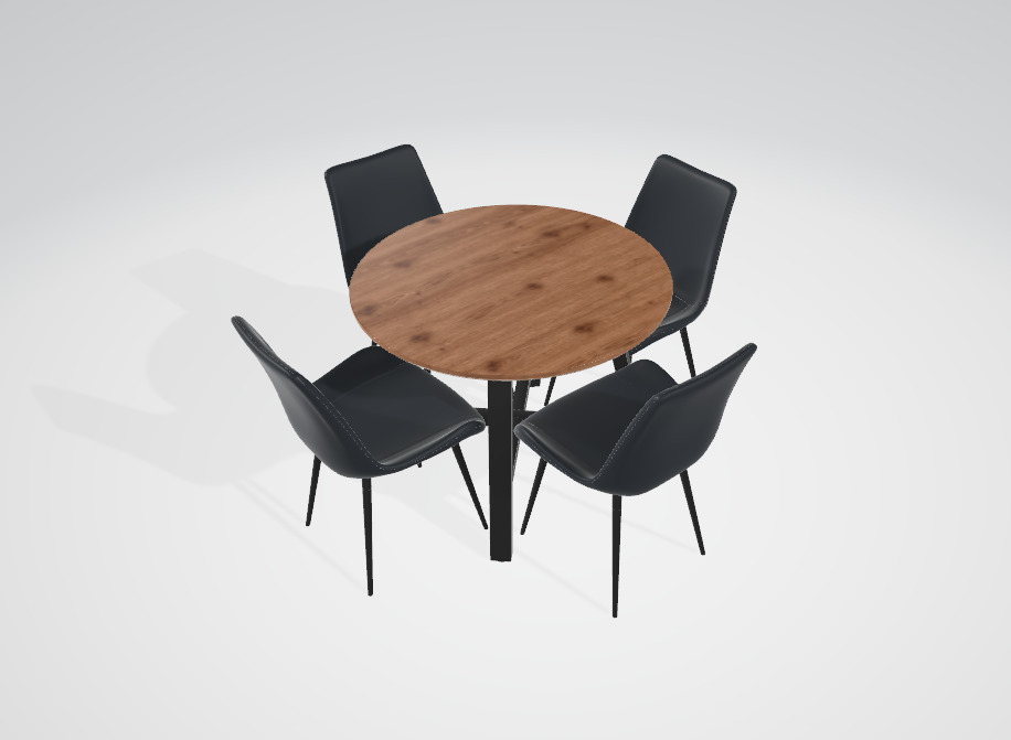 Round Dining Table Set For 4 Low-poly 3D model_1