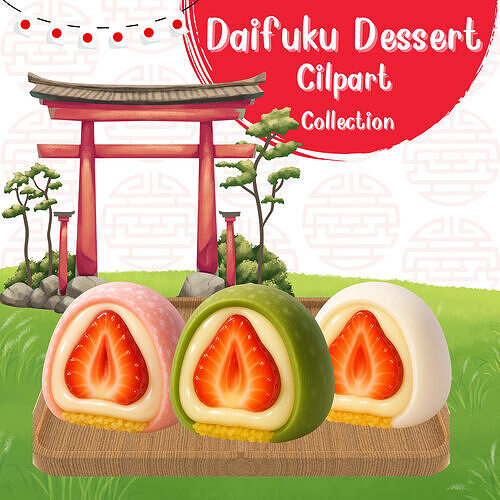 Daifuku Dessert 3D Cilpart  sticker Elements 3D model