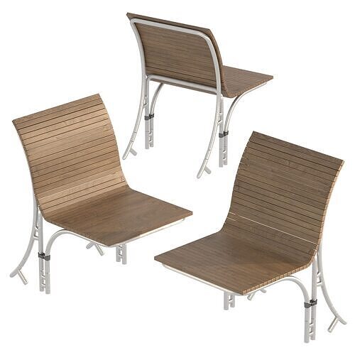 Linear Garden Bench Set 3D model 5