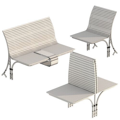 Linear Garden Bench Set 3D model 7