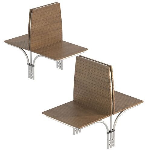 Linear Garden Bench Set 3D model 4