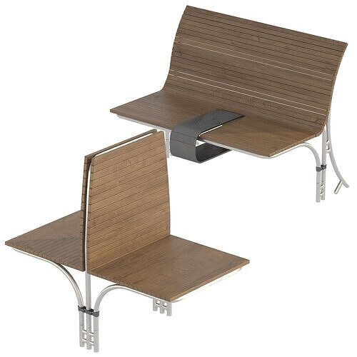 Linear Garden Bench Set 3D model 3