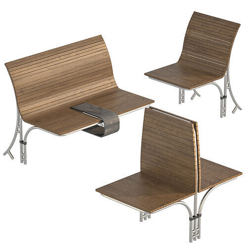 Linear Garden Bench Set 3D model 2