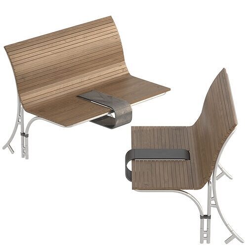 Linear Garden Bench Set 3D model 6
