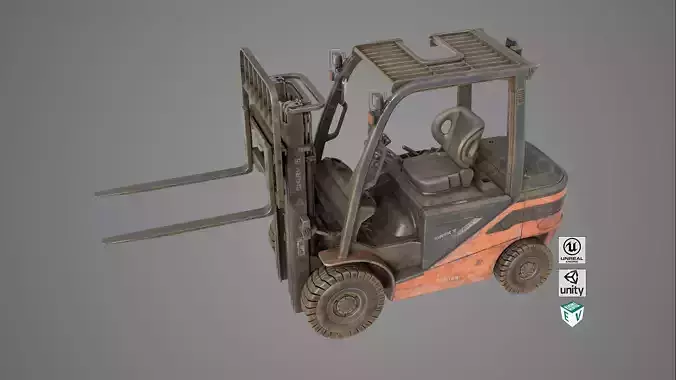 Old Dusty Forklift Truck03 Orange All PBR Textures Low-poly 3D model