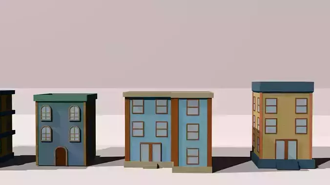 low poly cartoon buildings