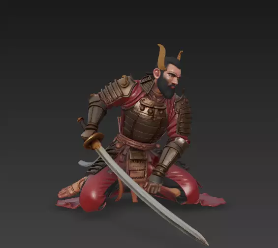 Battle-Weary Samurai in Resting Pose with Katana 3D print model_0