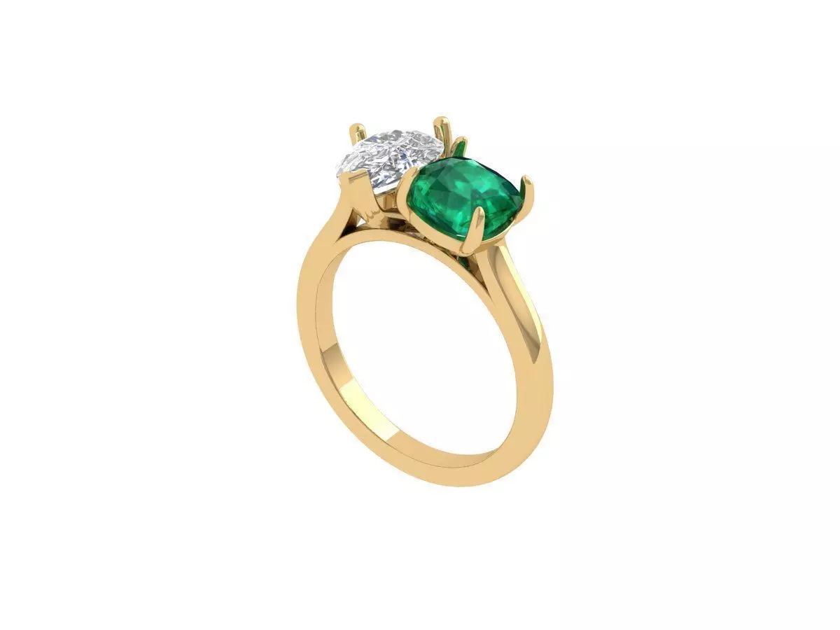 Pear and cushion 2 stone Ring 3D print model