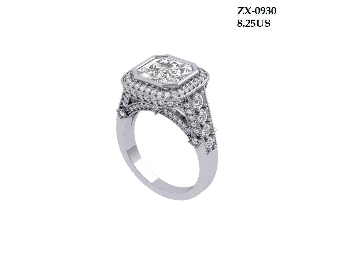 Asscher Art Deco Ring 3D print model
