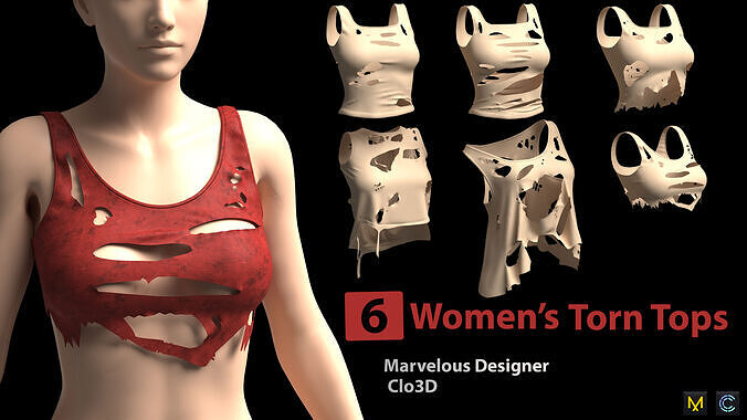 6 Womens Torn Tops  3D model