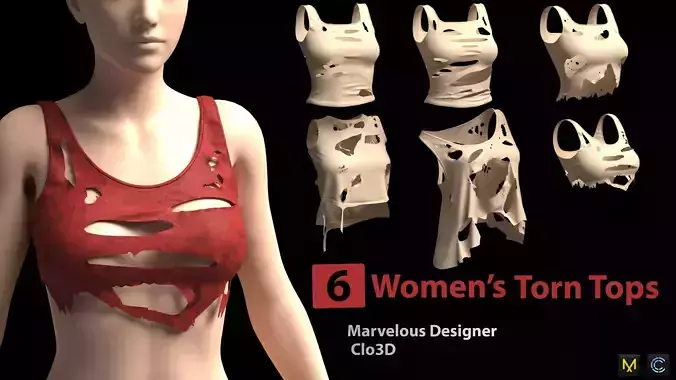 6 Womens Torn Tops 