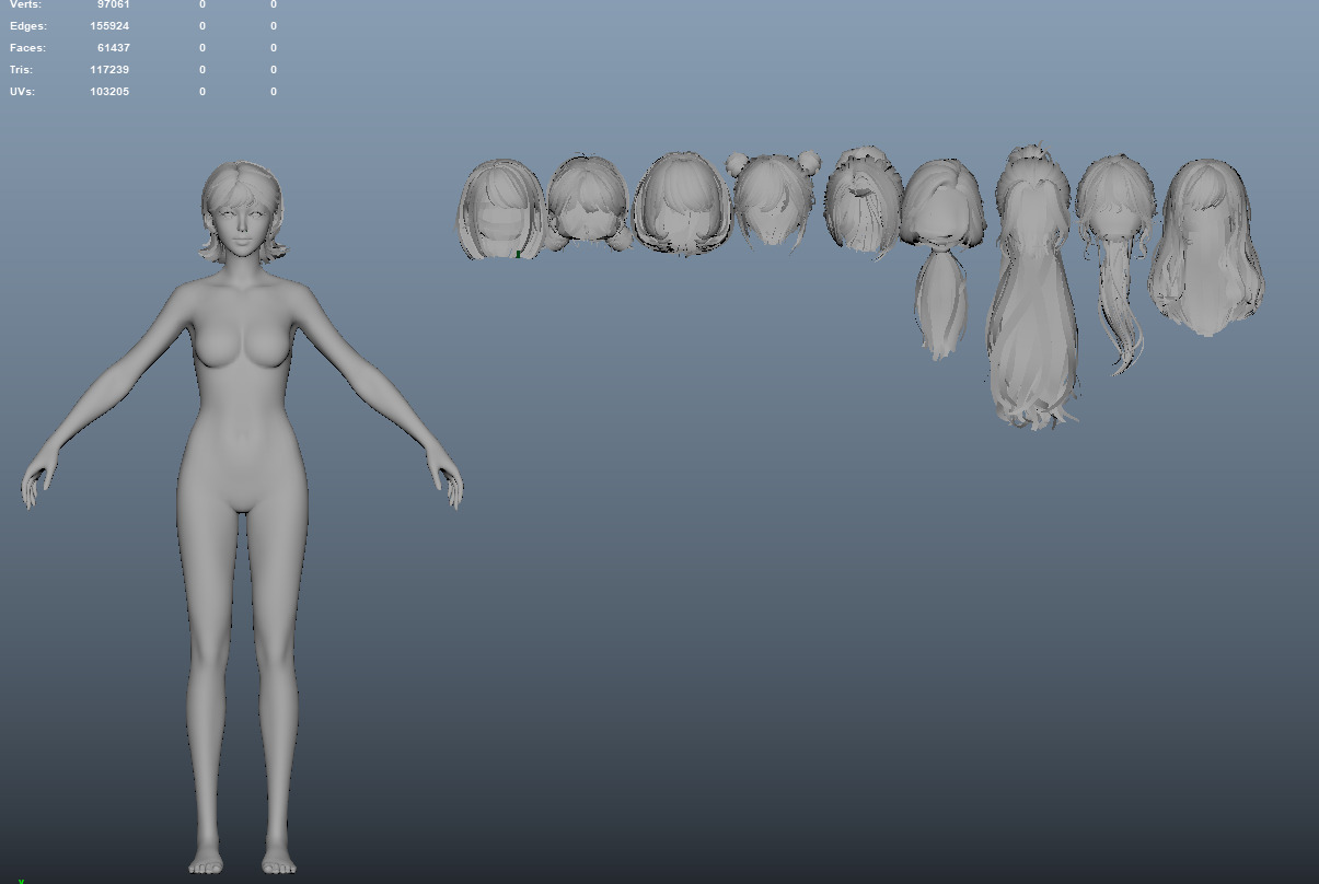 10 Real-time Women Hairstyles collection 03 Low-poly 3D model_2