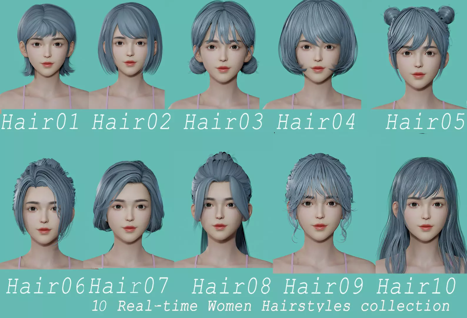 10 Real-time Women Hairstyles collection 03 Low-poly 3D model_0