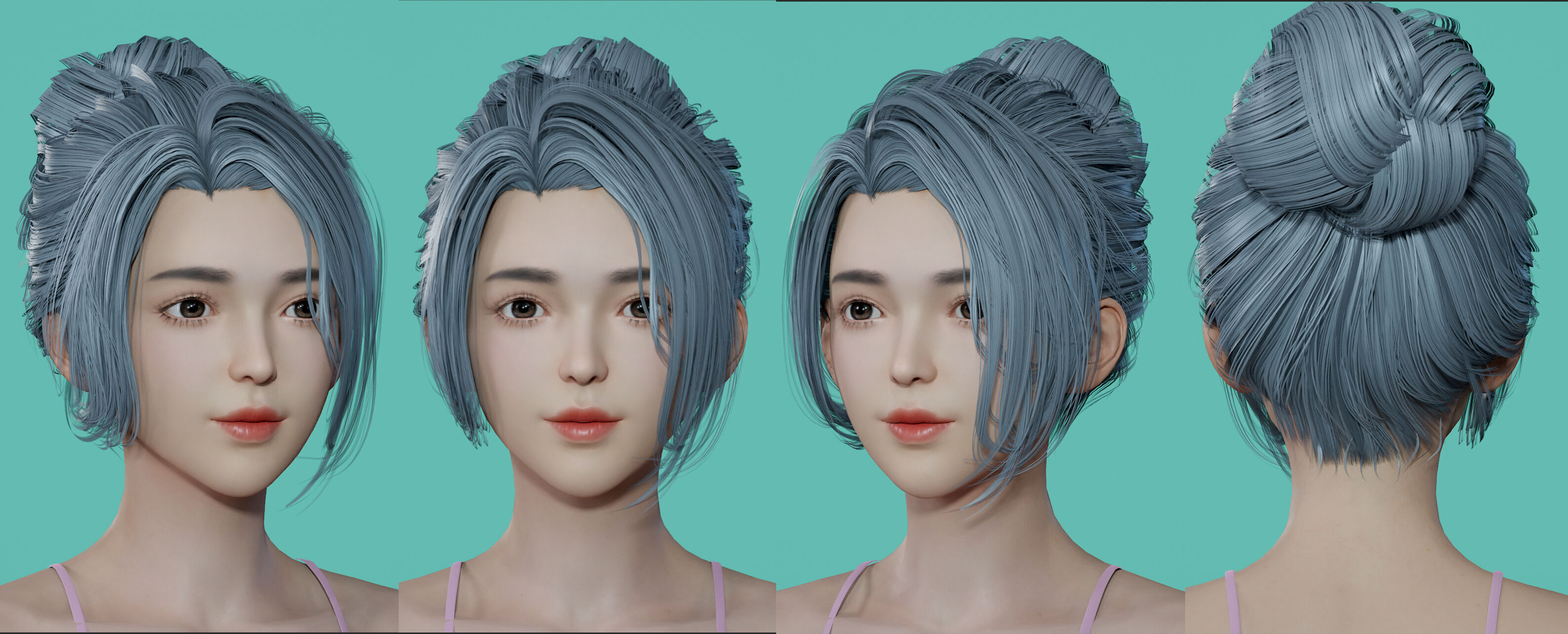 10 Real-time Women Hairstyles collection 03 Low-poly 3D model_9