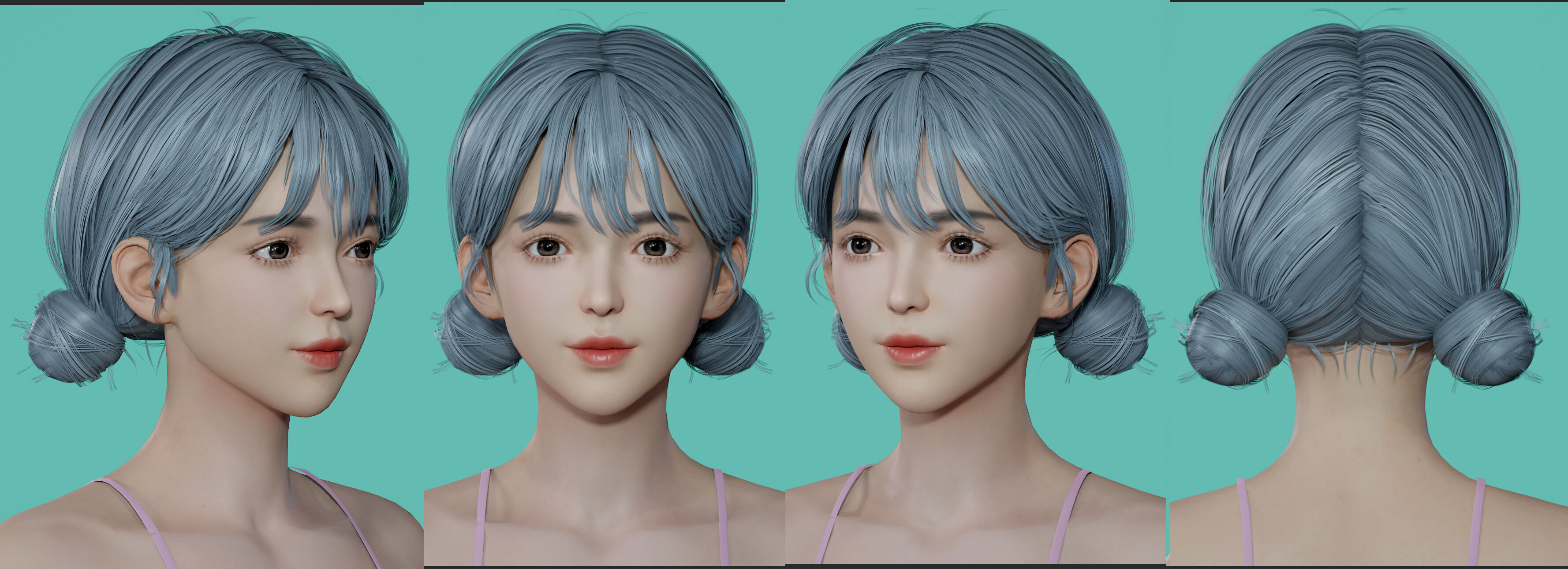10 Real-time Women Hairstyles collection 03 Low-poly 3D model_6