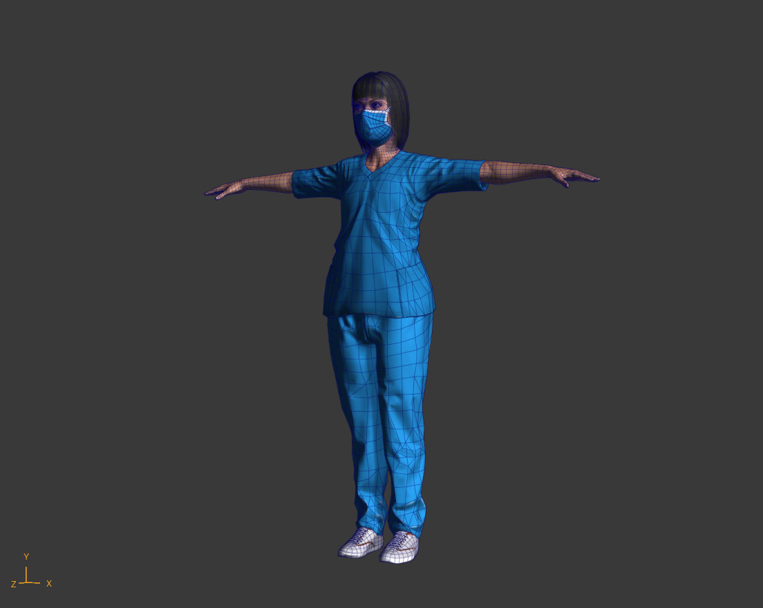 Low-Poly Female Doctor 3D Model T Pose Medical Character Low-poly 3D model_4