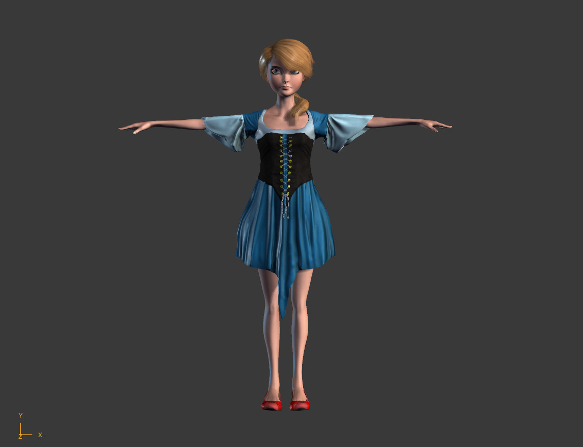 Low-Poly Female Cartoon Character T Pose Stylized 3D Model Low-poly 3D model_1