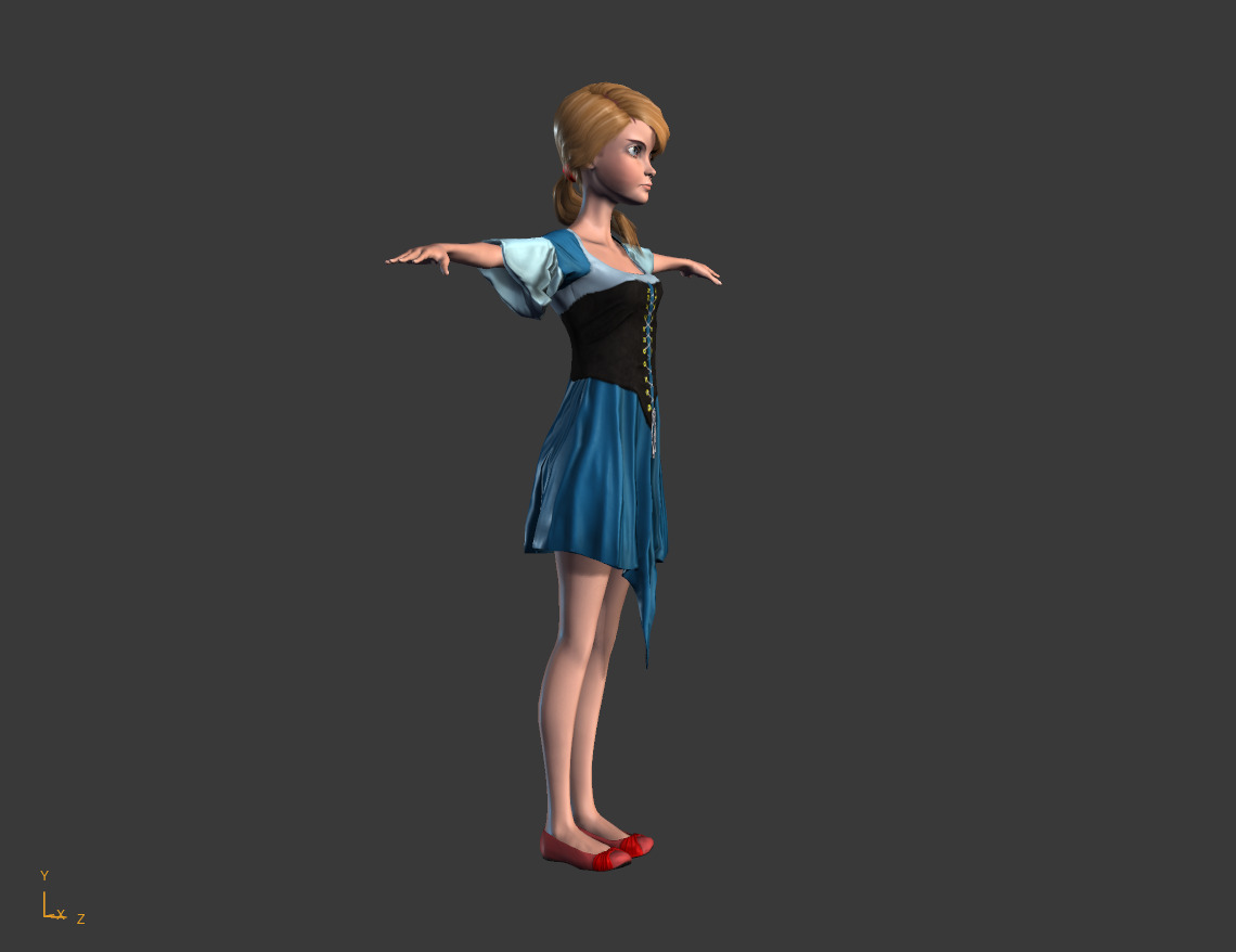 Low-Poly Female Cartoon Character T Pose Stylized 3D Model Low-poly 3D model_2