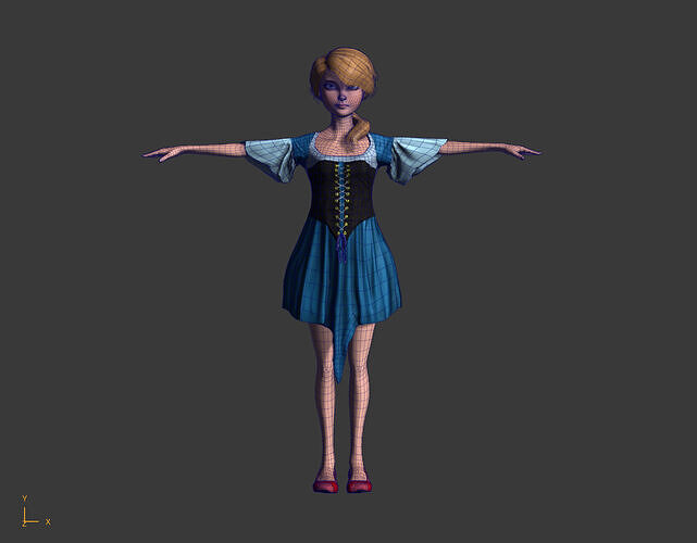 Low-Poly Female Cartoon Character T Pose Stylized 3D Model Low-poly 3D model