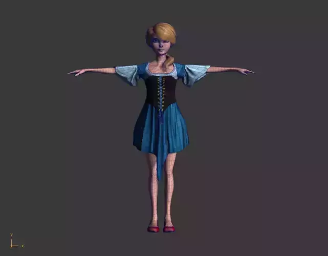 Low-Poly Female Cartoon Character T Pose Stylized 3D Model