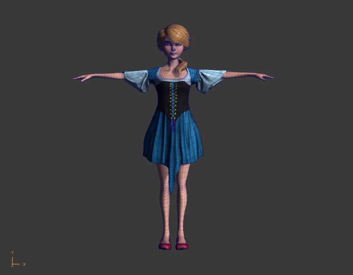 Low-Poly Female Cartoon Character T Pose Stylized 3D Model Low-poly 3D model_0