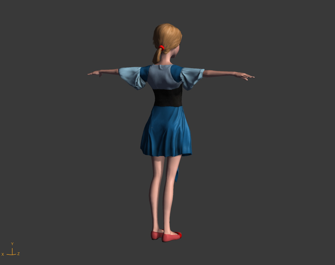 Low-Poly Female Cartoon Character T Pose Stylized 3D Model Low-poly 3D model_3