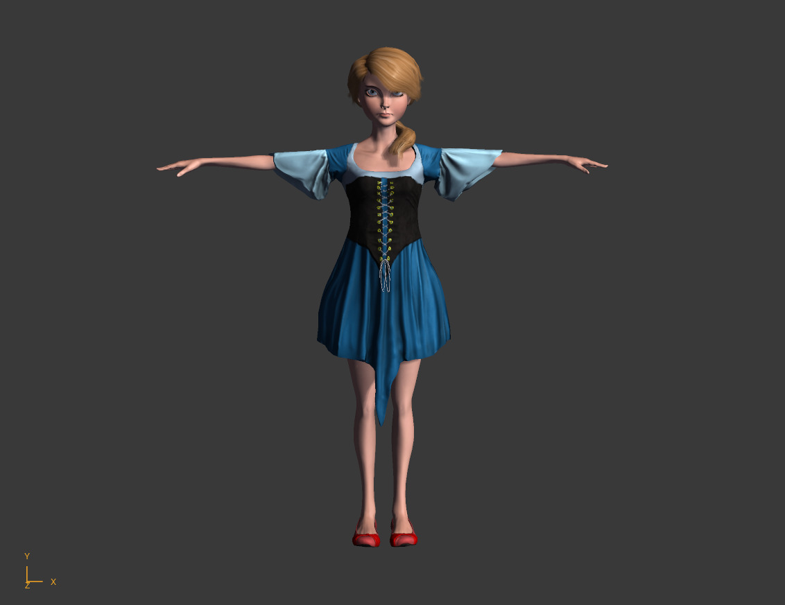 Low-Poly Female Cartoon Character T Pose Stylized 3D Model Low-poly 3D model_4