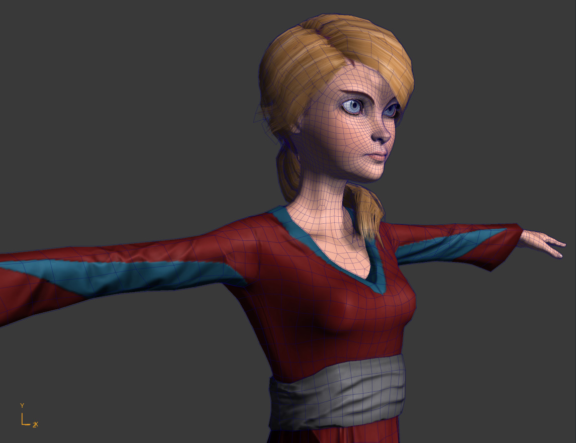 Low-Poly Female Cartoon Character T Pose Stylized 3D Model Low-poly 3D model_3
