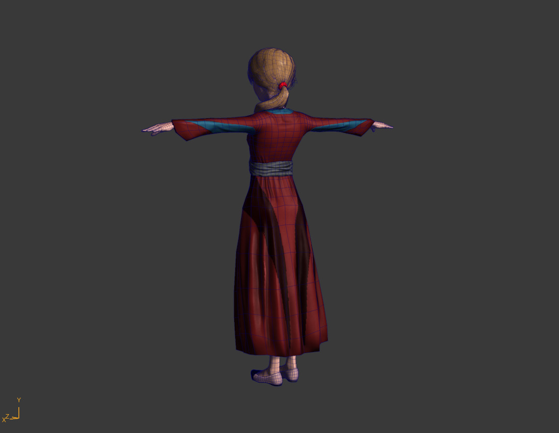 Low-Poly Female Cartoon Character T Pose Stylized 3D Model Low-poly 3D model_4