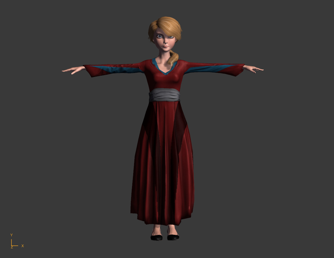 Low-Poly Female Cartoon Character T Pose Stylized 3D Model Low-poly 3D model_6