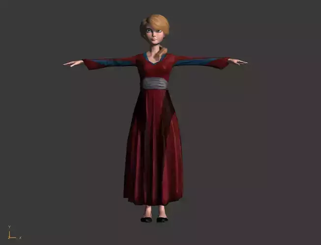 Low-Poly Female Cartoon Character T Pose Stylized 3D Model