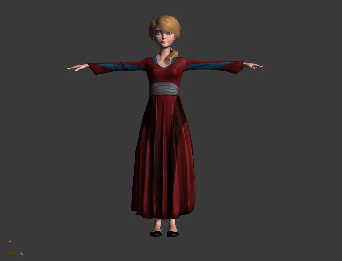 Low-Poly Female Cartoon Character T Pose Stylized 3D Model Low-poly 3D model_0