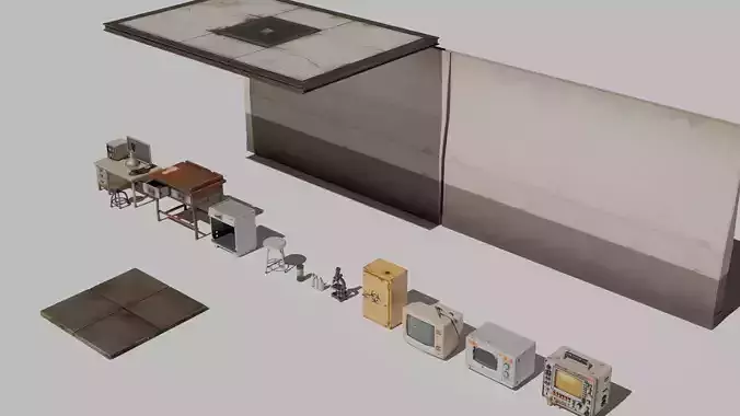 Post Apocalyptic Damaged Lab Props Kit 15  Assets  Game Ready
