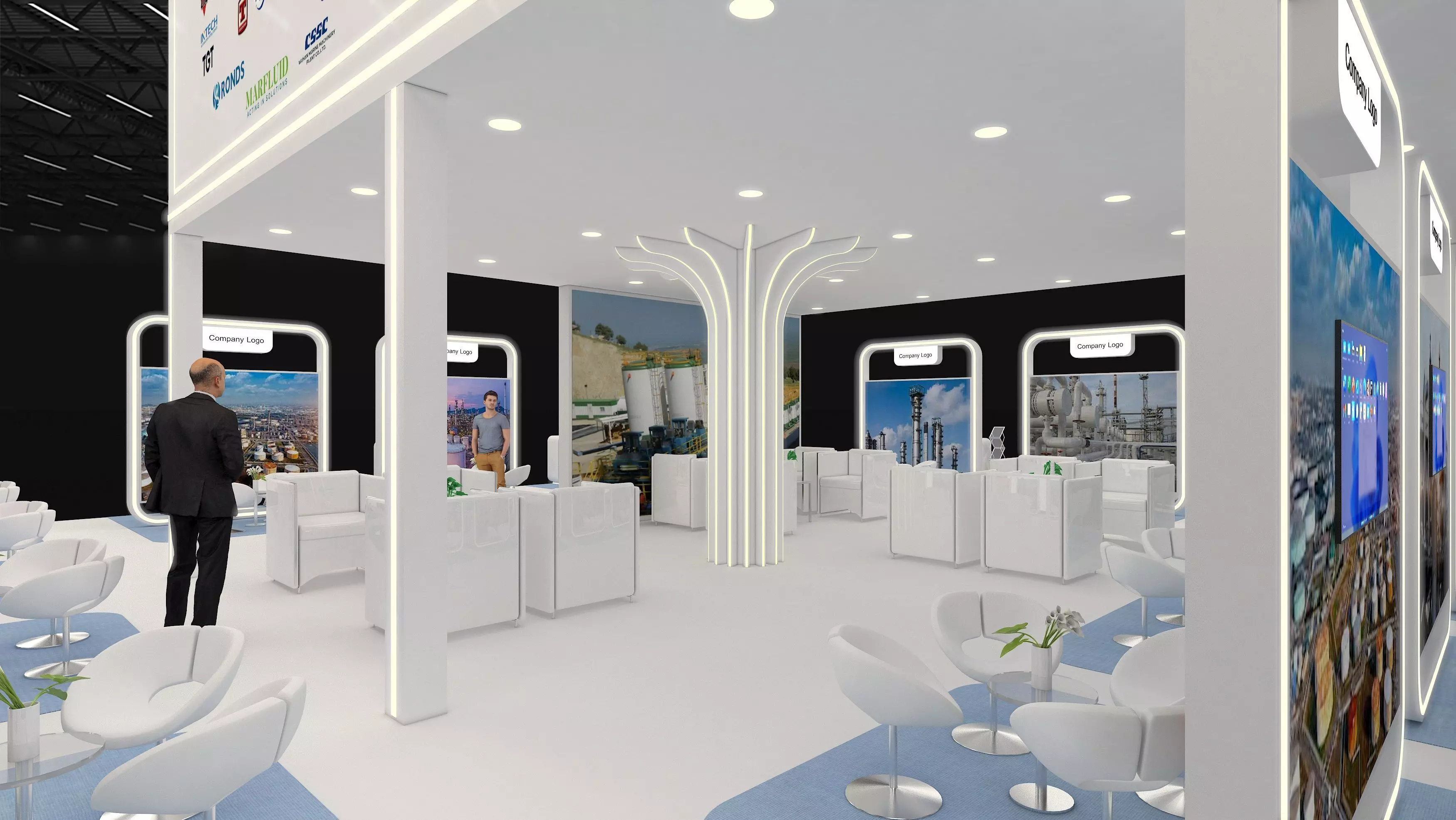 30x15m  Mezzanine Exhibition Stand All side open 3D model_2