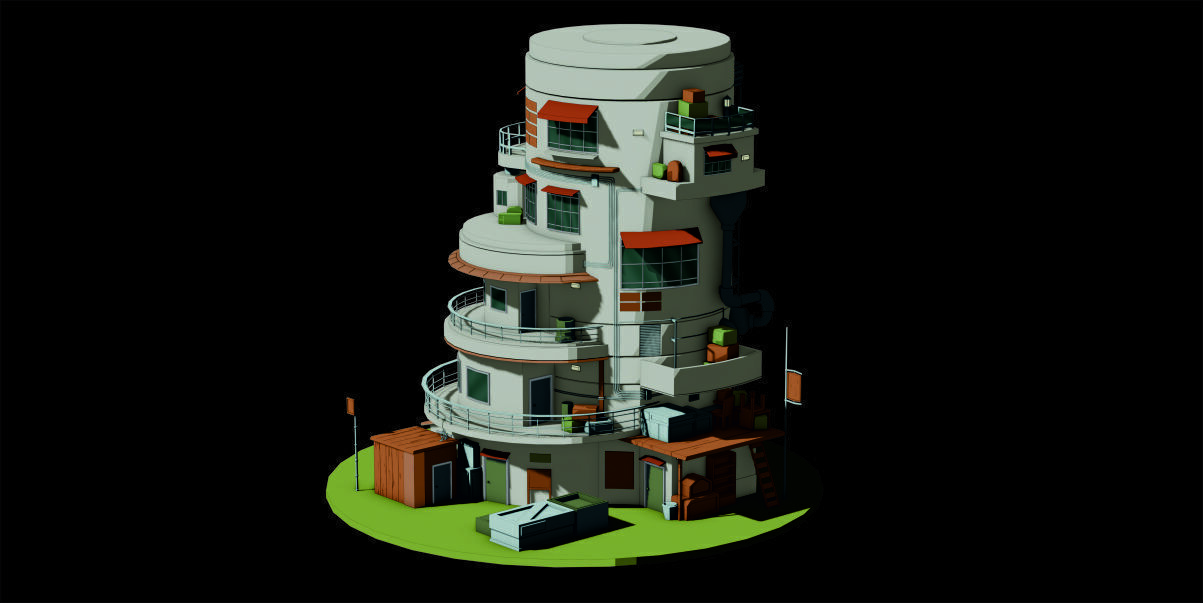 Stylized Sci-Fi Building Low-Poly Low-poly 3D model_1