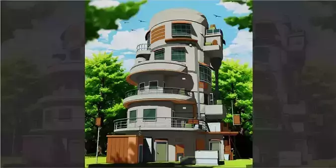 Stylized Sci-Fi Building Low-Poly