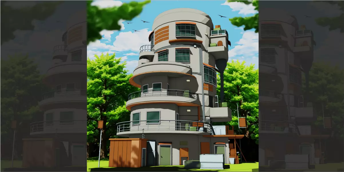 Stylized Sci-Fi Building Low-Poly Low-poly 3D model_0